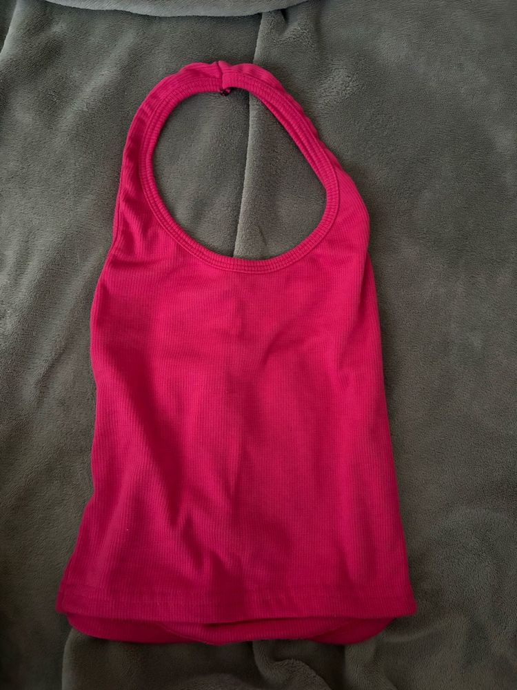 Hot Pink Ribbed Halter Top