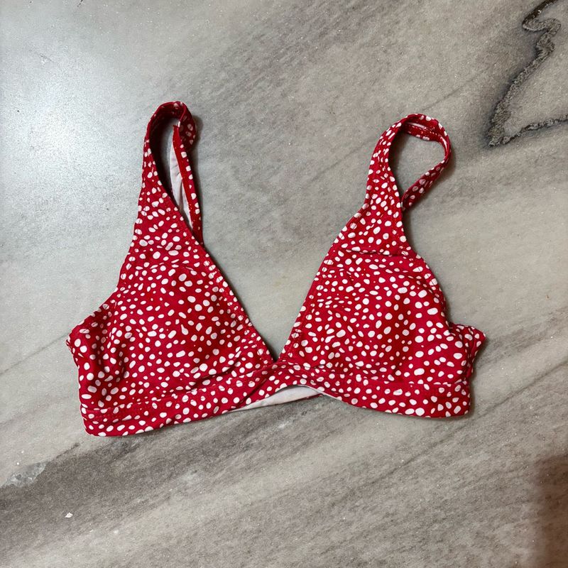 Red &amp; White Polka Dot Bikini Top