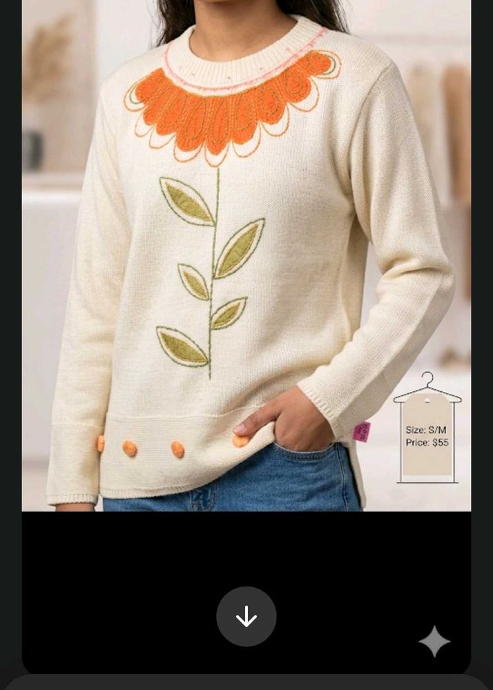 Cream Floral Knit Sweater