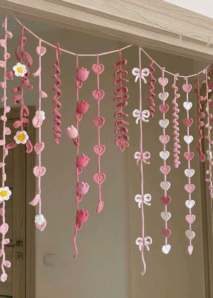Crochet Heart &amp; Flower Curtain
