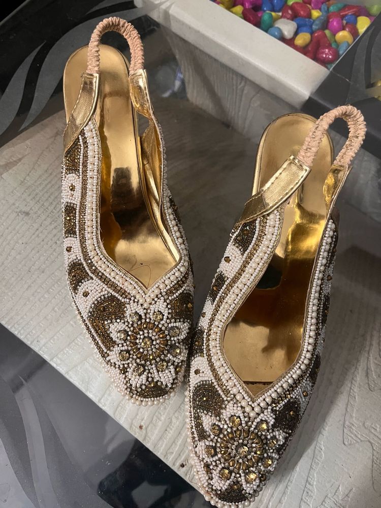 Embroidered Slingback Heels