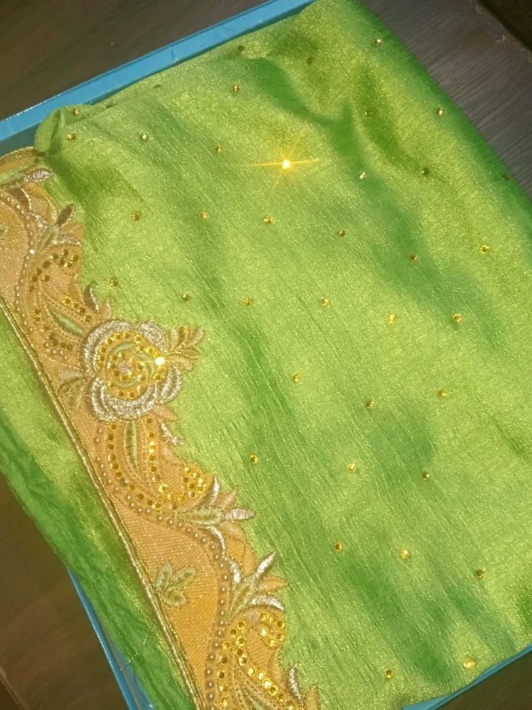 Exquisite Green Embellished Saree