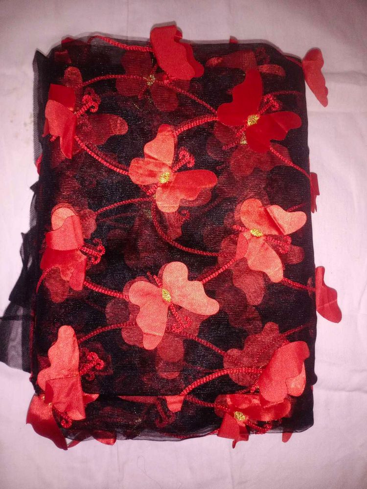 Saree Red Butterflies