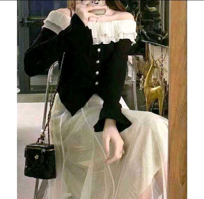 Elegant korean Ruffle Collar Knit Top