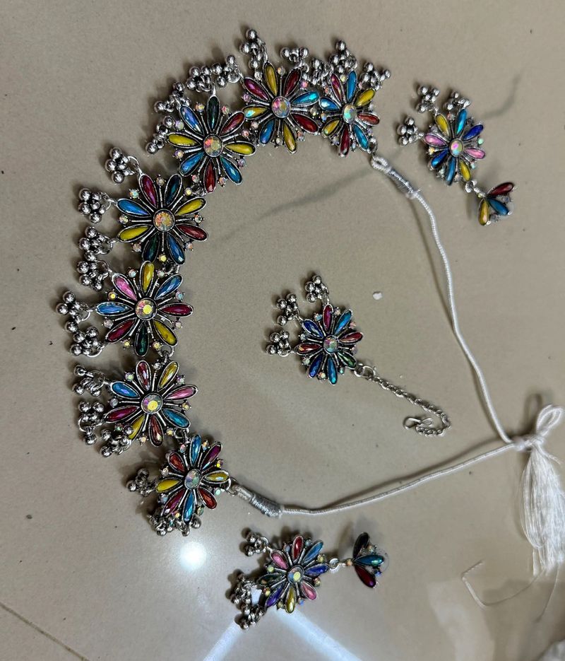 Navratri Colorful Flower Jewelry Set💞
