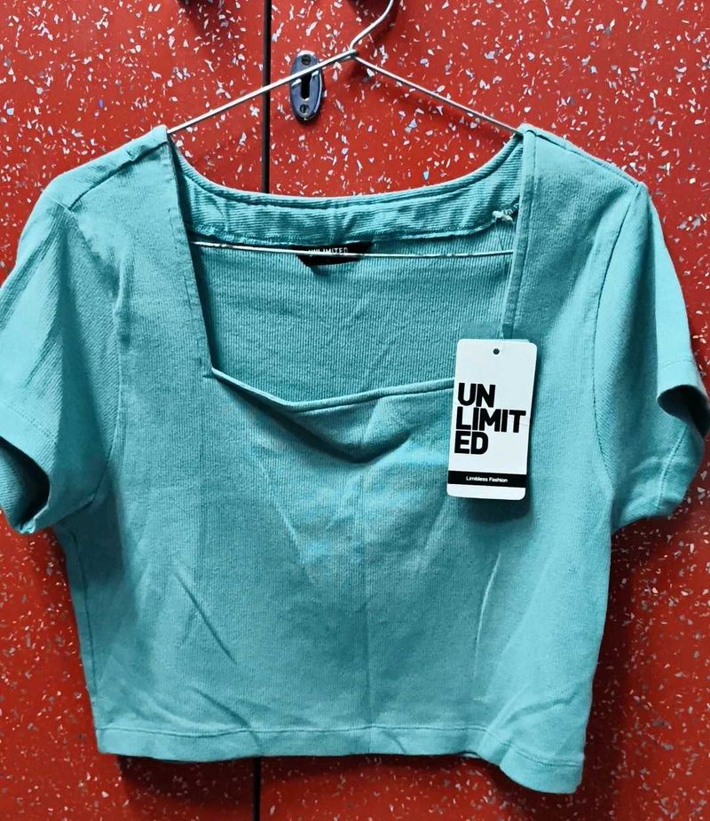 Brand New Teal Square Neck Cropped Top
