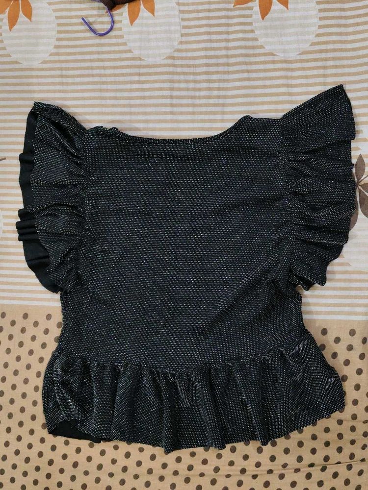 Sparkly Black Ruffle Top
