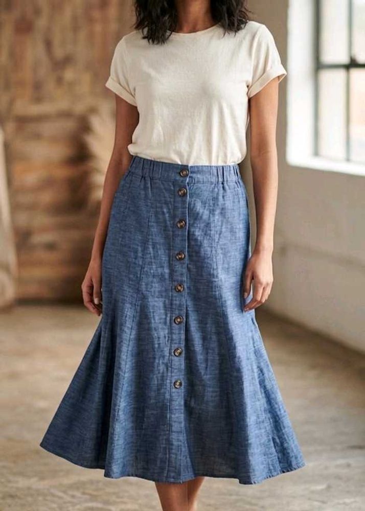 Blue Button-Down Skirt