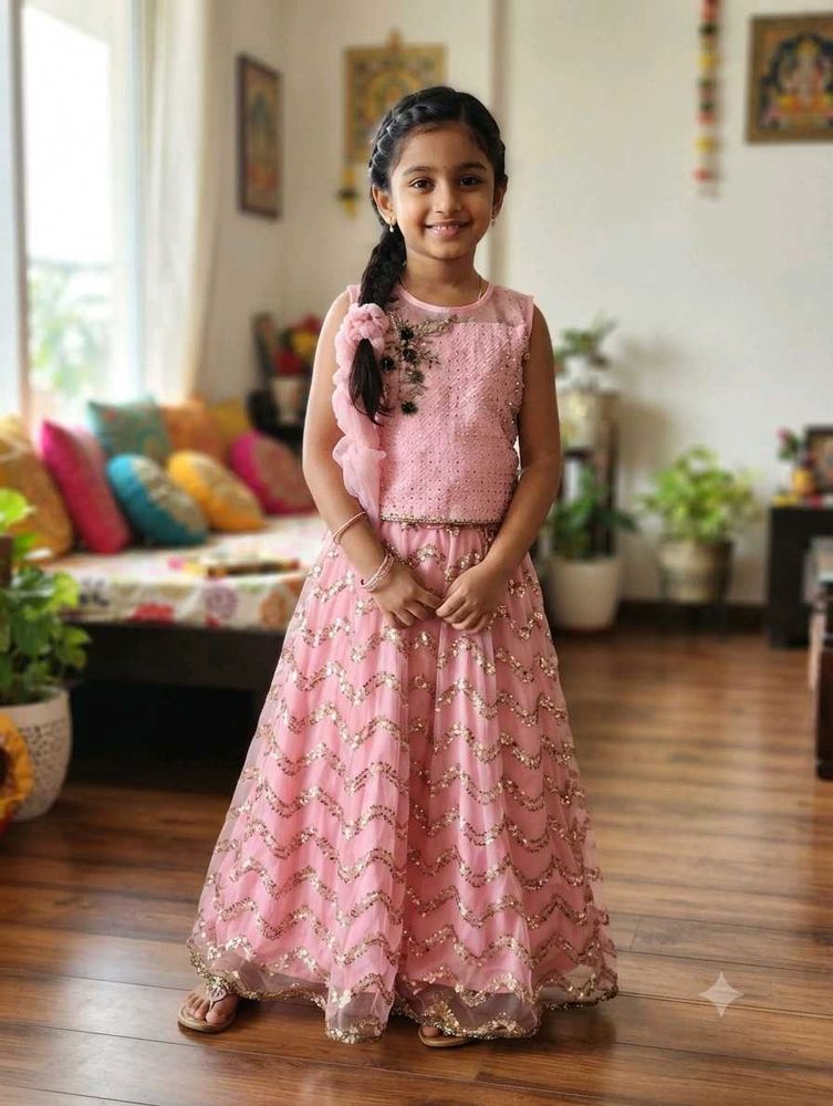 Pink Sequin Lehenga Choli for Girls