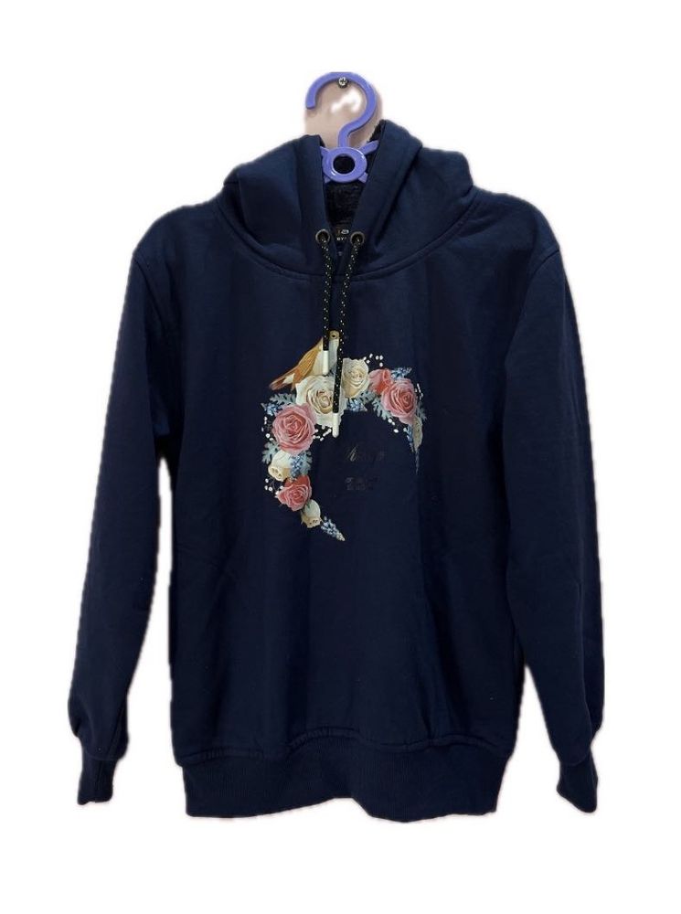 Cute Floral Bird Navy Hoodie