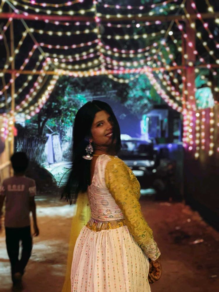 Yellow &amp; White Embroidered Lehenga Set
