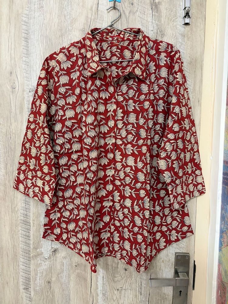 Women's Red Floral Print Kurta