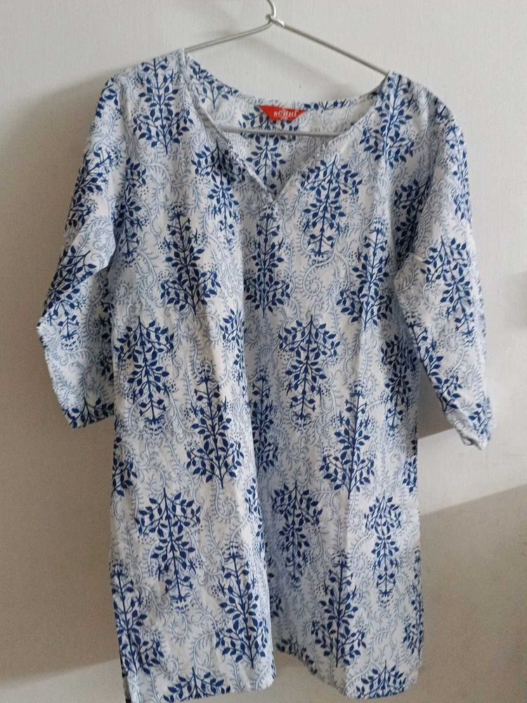 Blue &amp; White Block Print Kurta