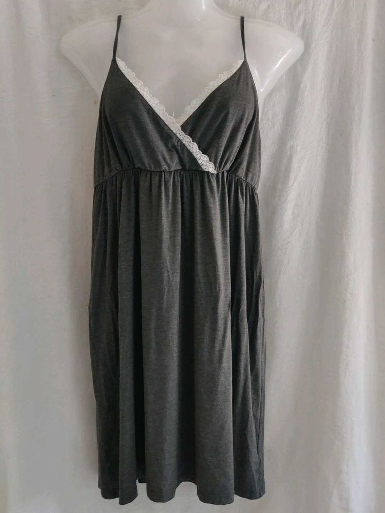 Comfortable Grey Lace Trim Nightgown