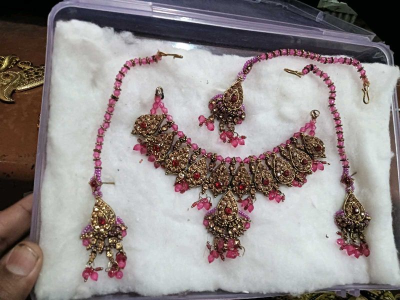 Elegant Pink &amp; Gold Jewelry Set