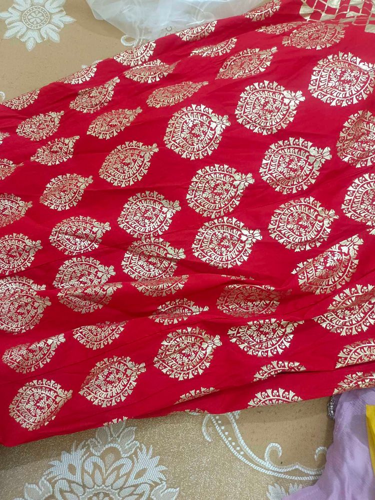 Vibrant Red ethnic skirt lehngawith Gold Print