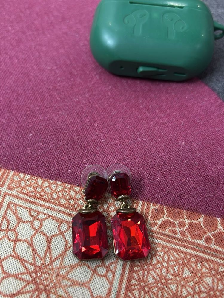 Red Gemstone Drop Earrings
