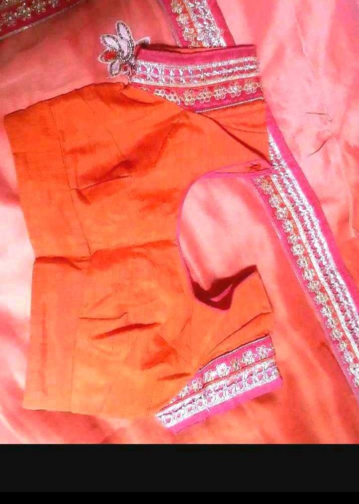 Vibrant Orange Embroidered saree Blouse