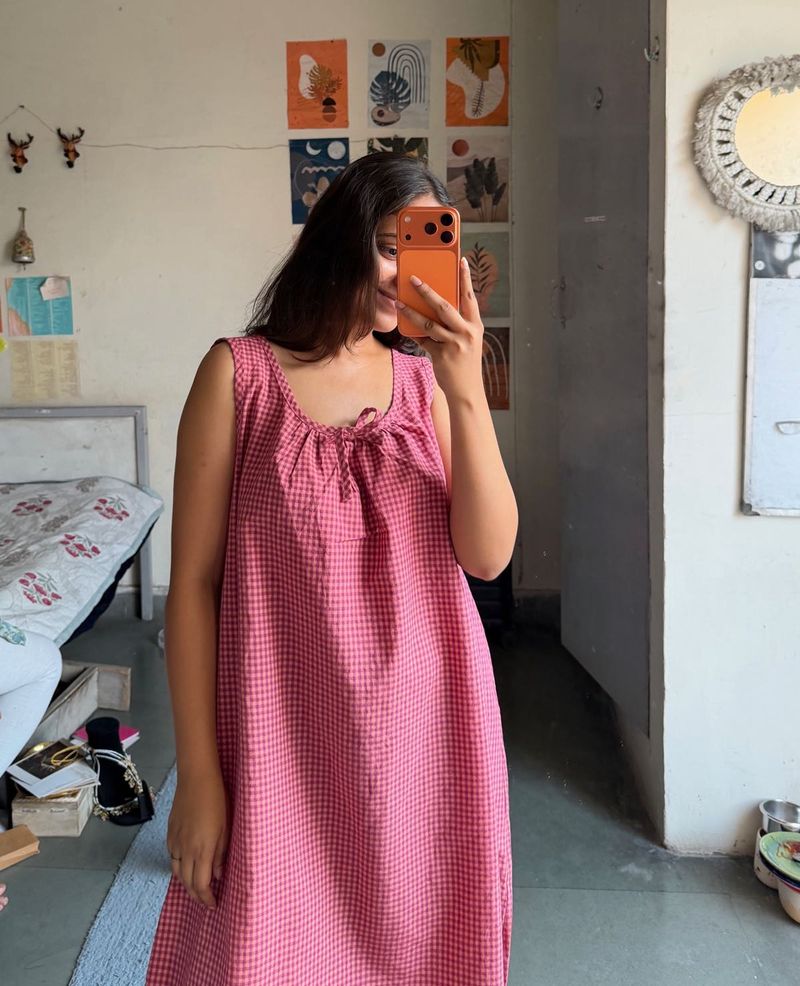 Pink Gingham Sleeveless Dress