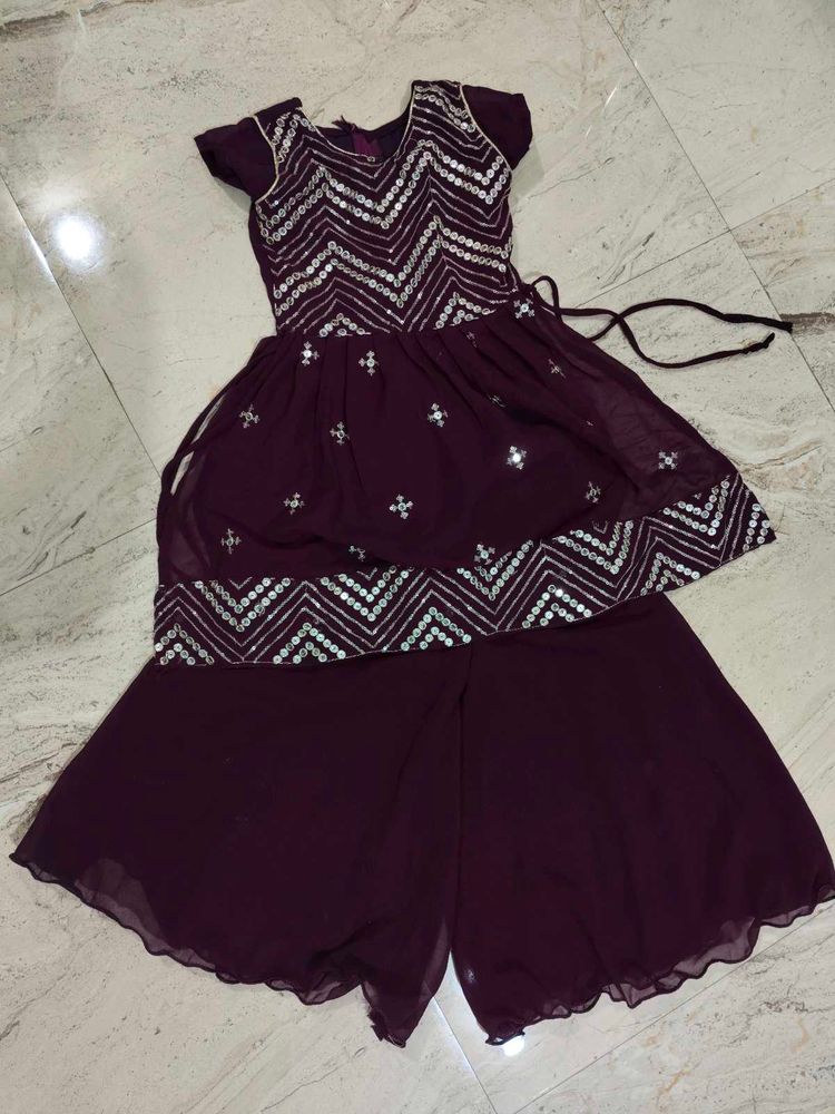 Girls' Festive Purple Sharara Suit