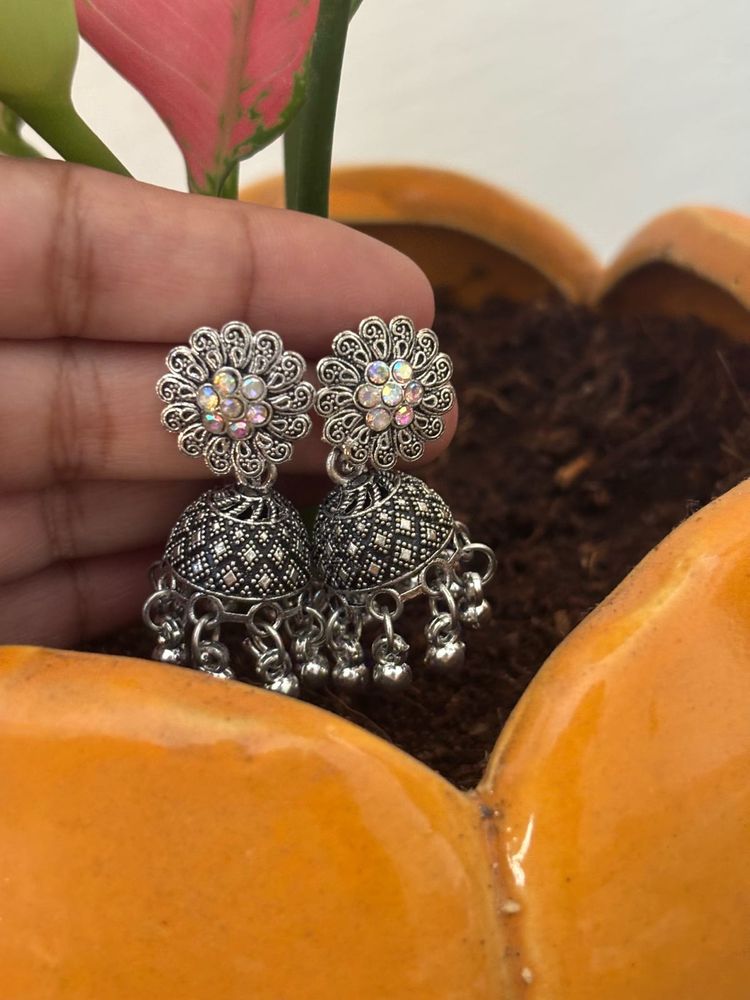 Silver Tone Jhumka Earrings