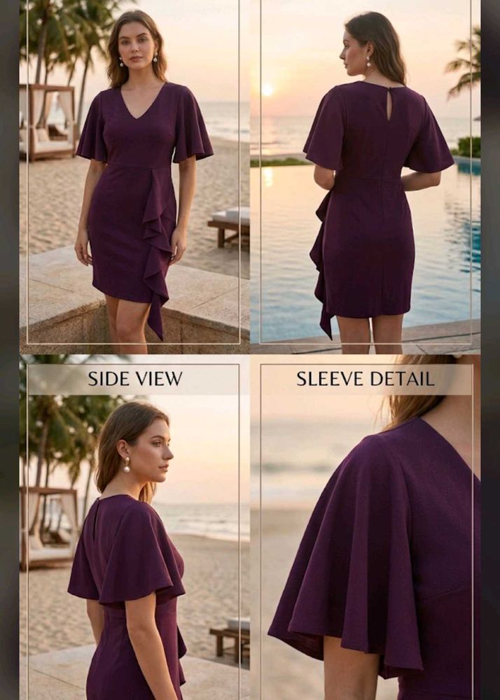 Elegant Purple Ruffle V-Neck Dress