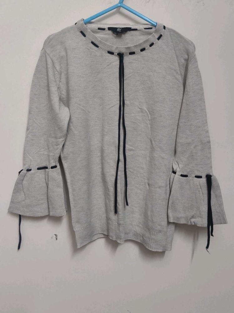 Gray Bell Sleeve Knit Sweater