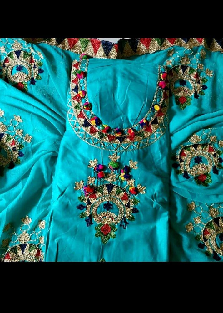 Embroidered Glace Cotton Unstiched PompomSuit