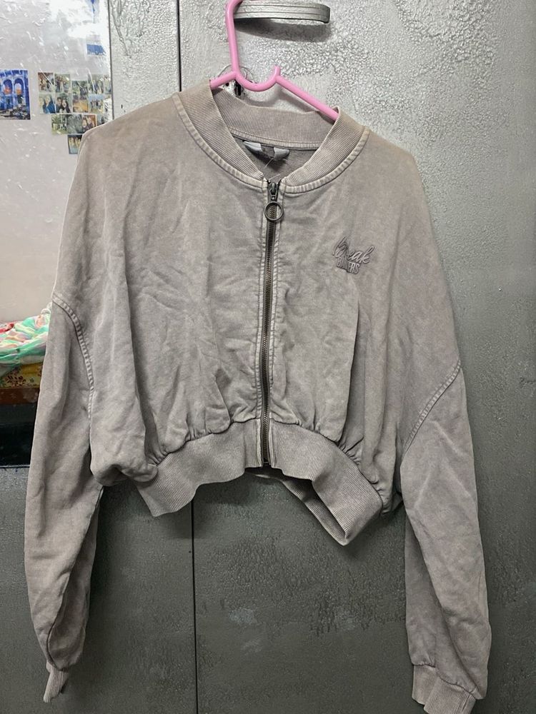 Cropped Grey Bomber Jacket