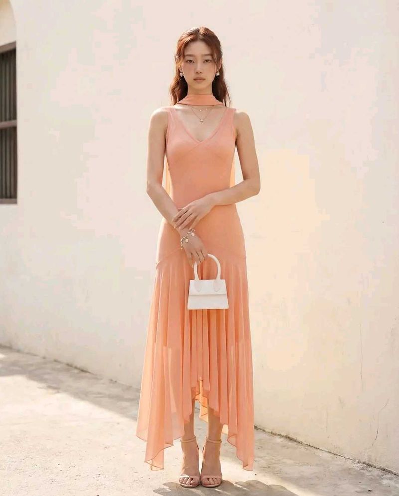 Elegant Peach Midi Dress