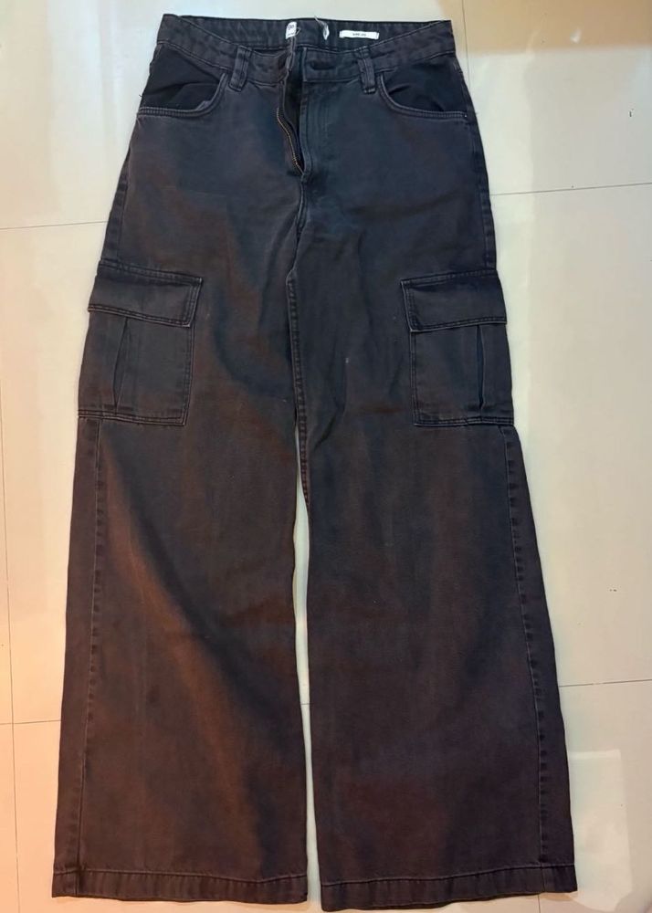 Wide Leg Cargo Pants Stonewashed