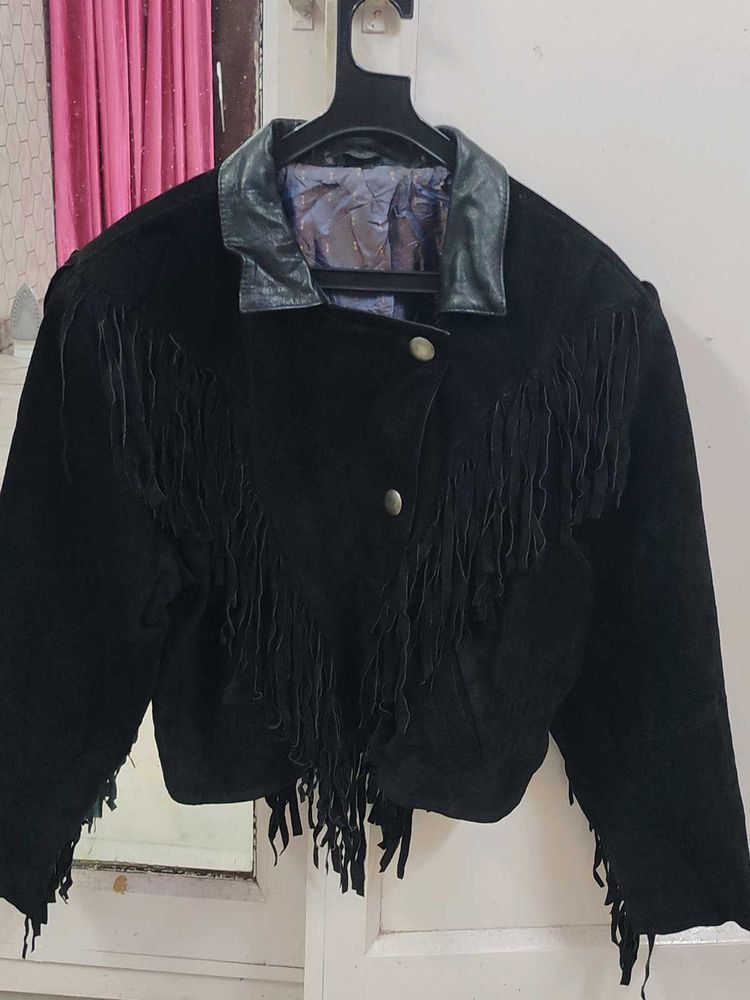 Vintage Black Fringed Suede Jacket