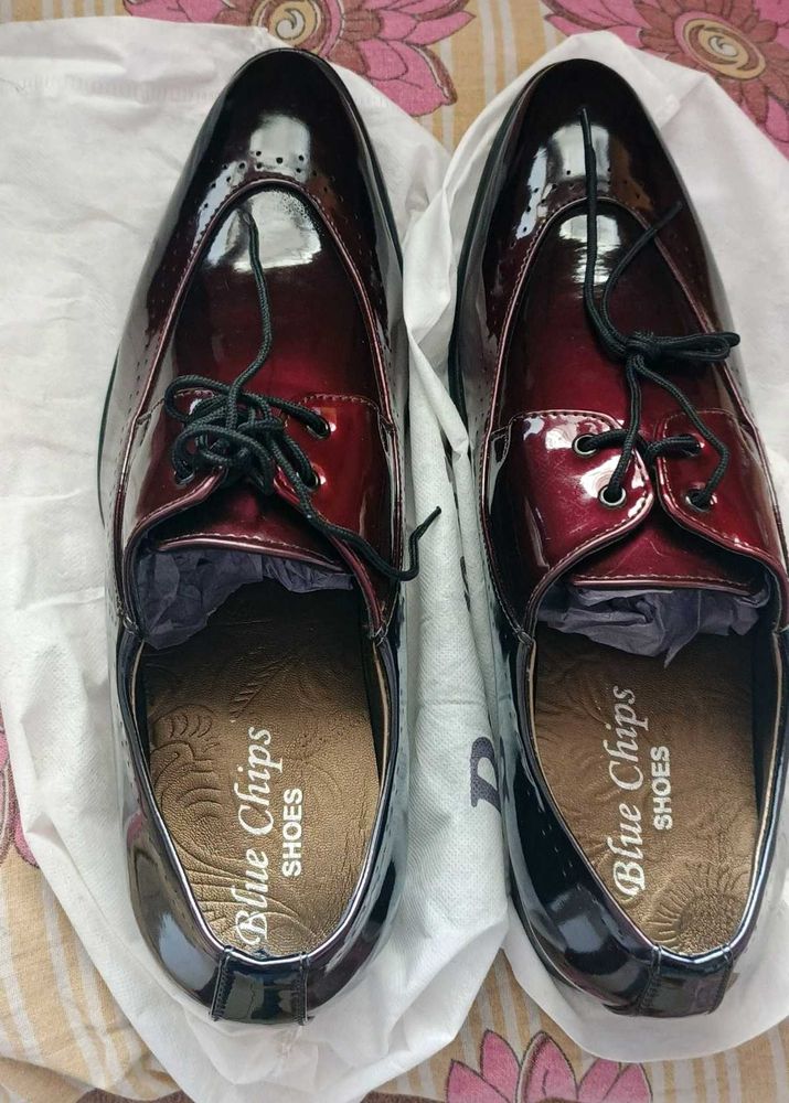 Men's Burgundy Patent Leather Lace-up Shoes