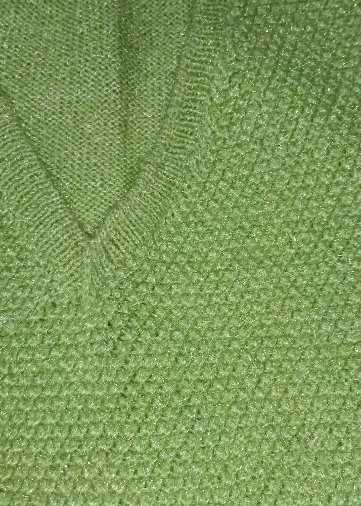 Green Knit V-Neck Sweater