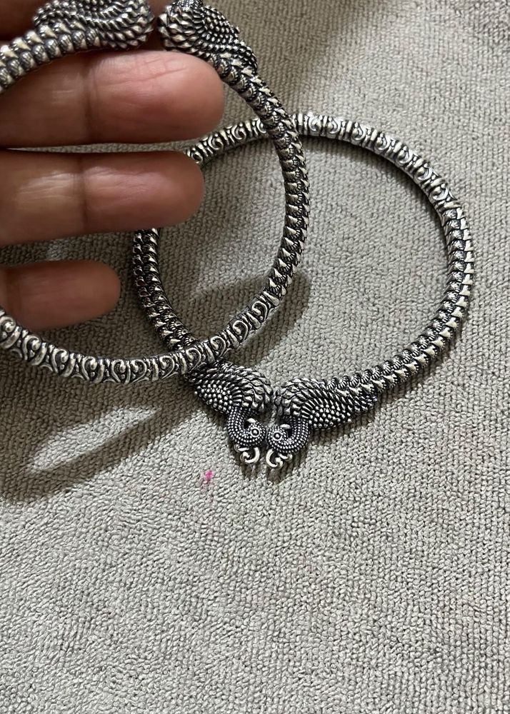 Oxidized Silver Peacock Kada Bangles