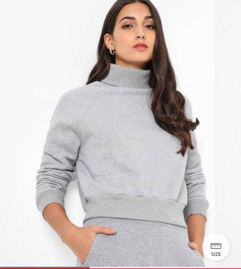 Grey Cropped Turtleneck Sweatshirt