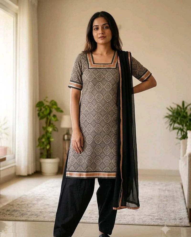 Stylish Printed Kurta with Black Pants