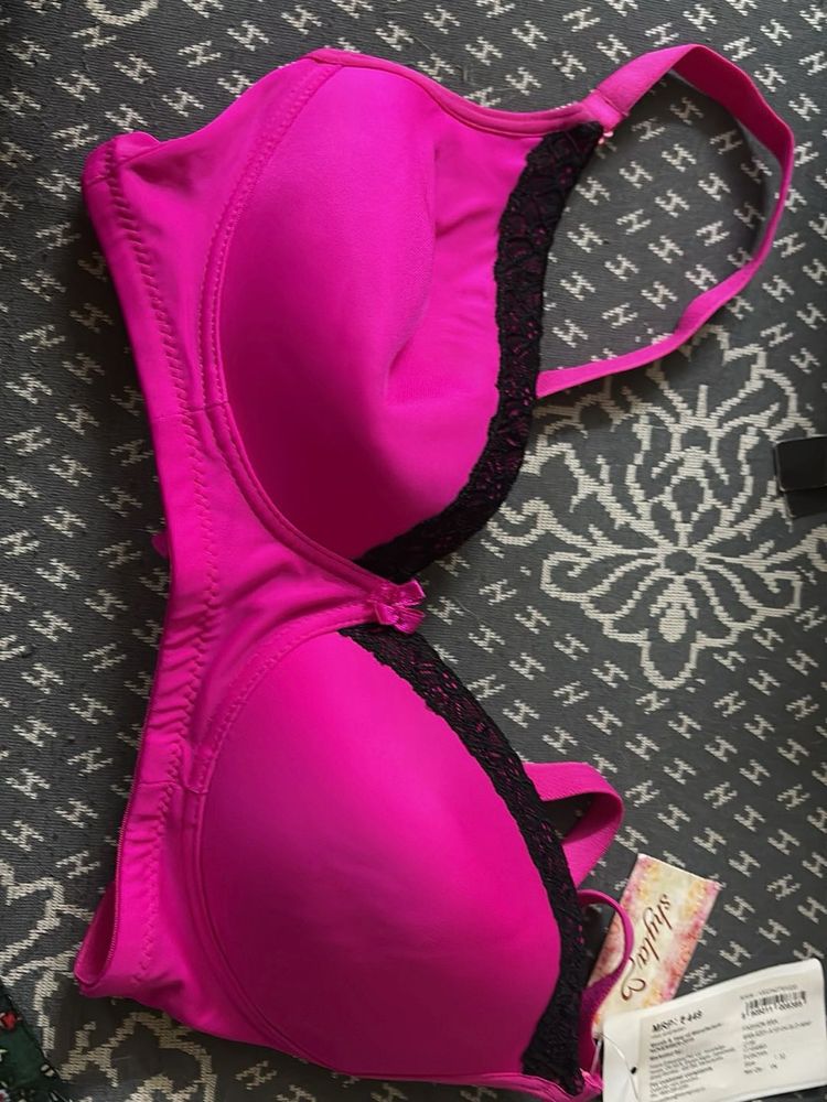 Vibrant Pink Lace Trim Bra
