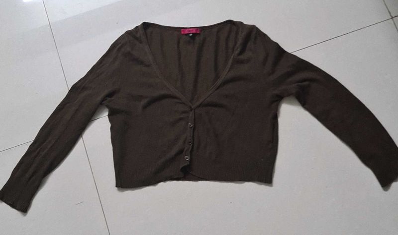 Brown Cropped Cardigan
