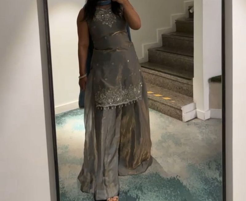 Elegant Grey Kurta Set with Sharara