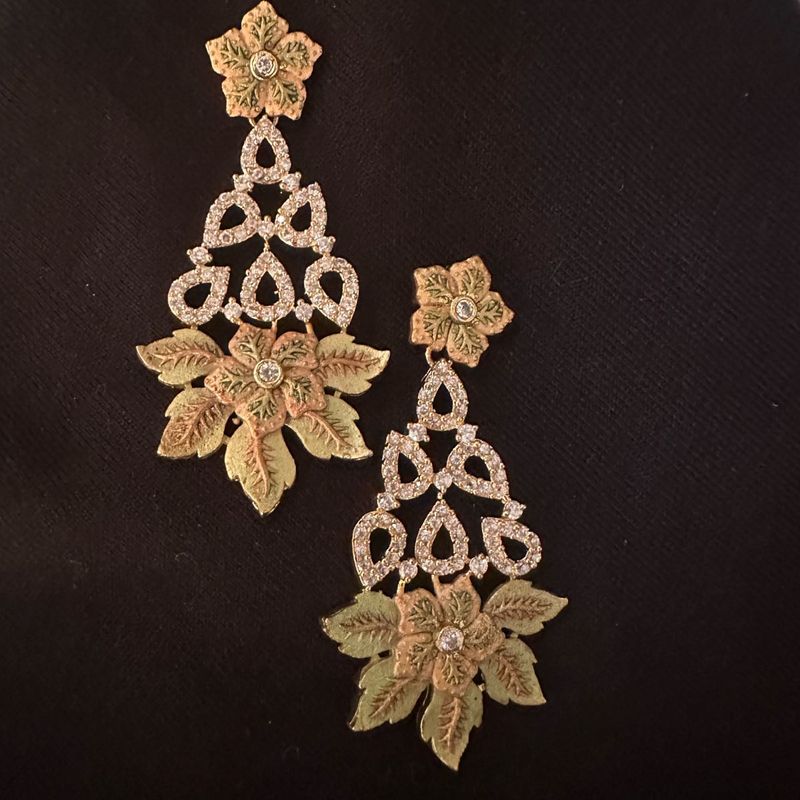 Gold plated Floral Diamond Earrings