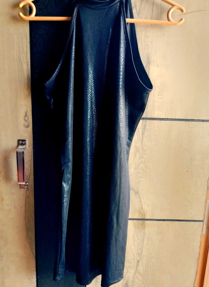 Sleek Black Faux Leather Dress