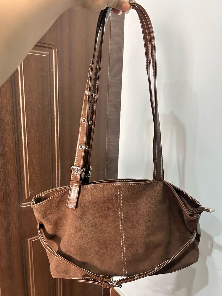 Brown Suede Hobo Bag