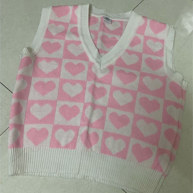 Cute Pink Heart Knit Vest