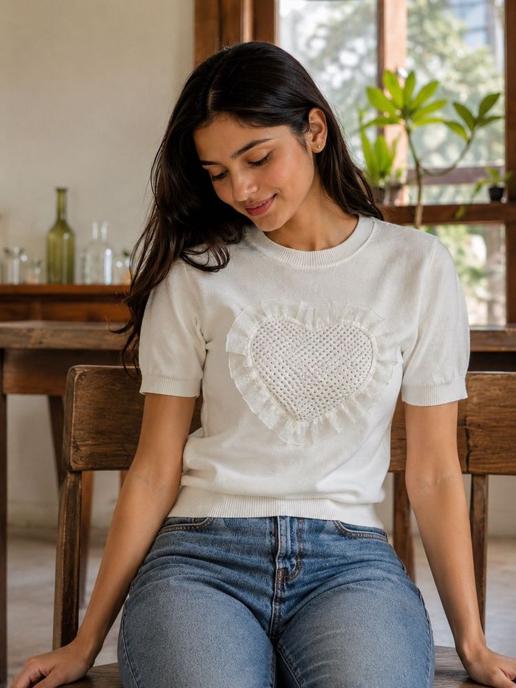 Cute Heart Ruffle Knit Top