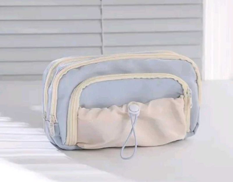 Pastel Blue &amp; Cream Cosmetic Pouch