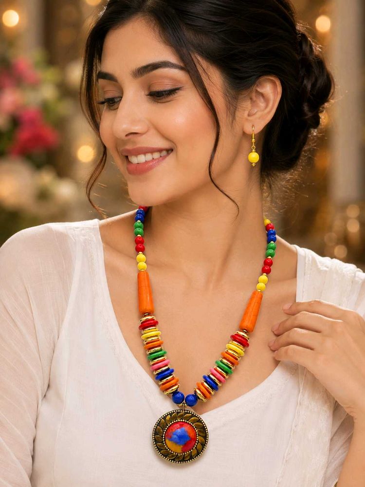 Trendy Multicolor Beaded Necklace Set for Women