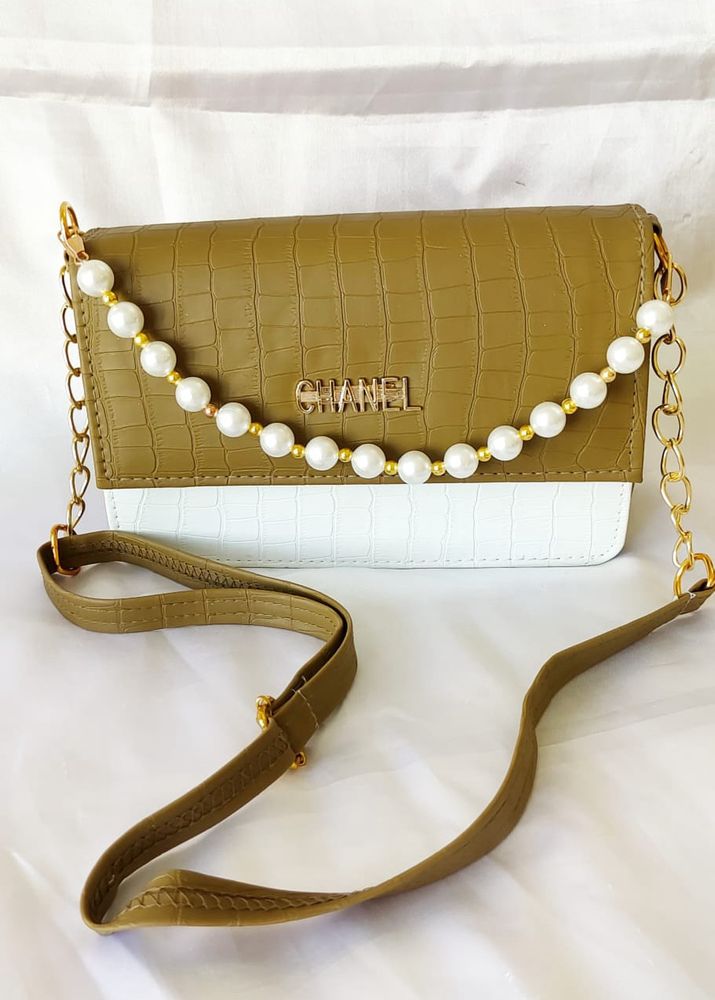 Olive green pearl handle handbag/slingbag