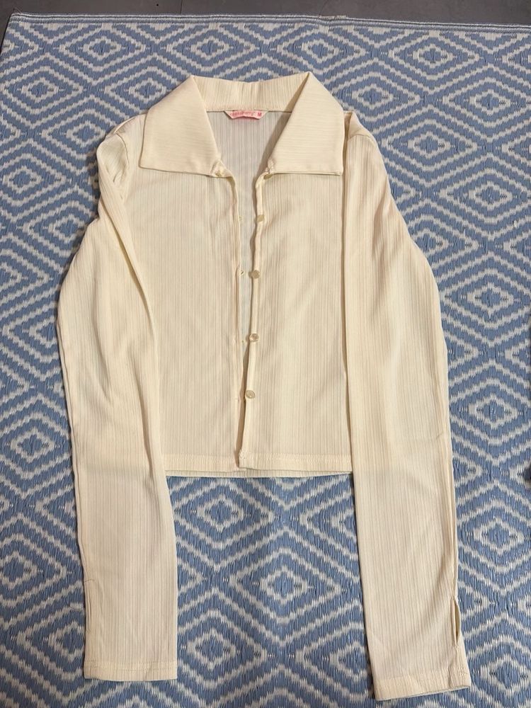 Retro Cream Button-Up Cardigan