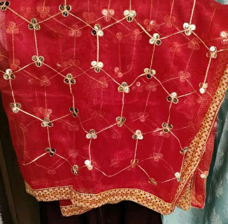 Red Embroidered Dupatta